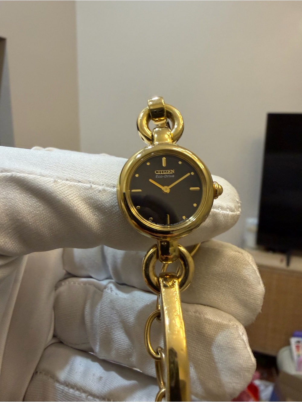 Vintage Citizen Eco-Drive Ladies Bangle Charm Watch Gold Tone Black Dial B023 - Picture 10 of 15